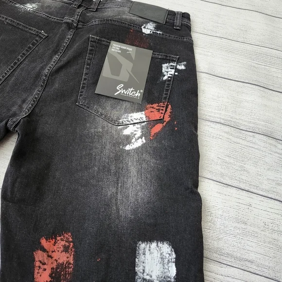 Black and Red Splatter Paint Distressed Men's Biker Shorts (Size 40 & 42) - Picture 14 of 15